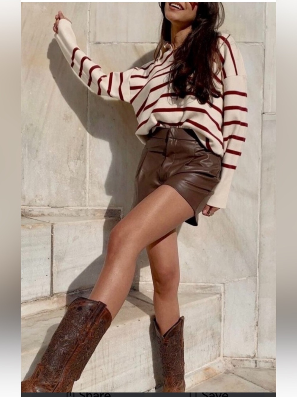 Zara  high-waisted faux leather pleated shorts  in brown